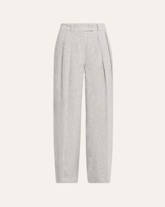 Sparkling Linen Canvas Pleated Wide-Leg Trousers
